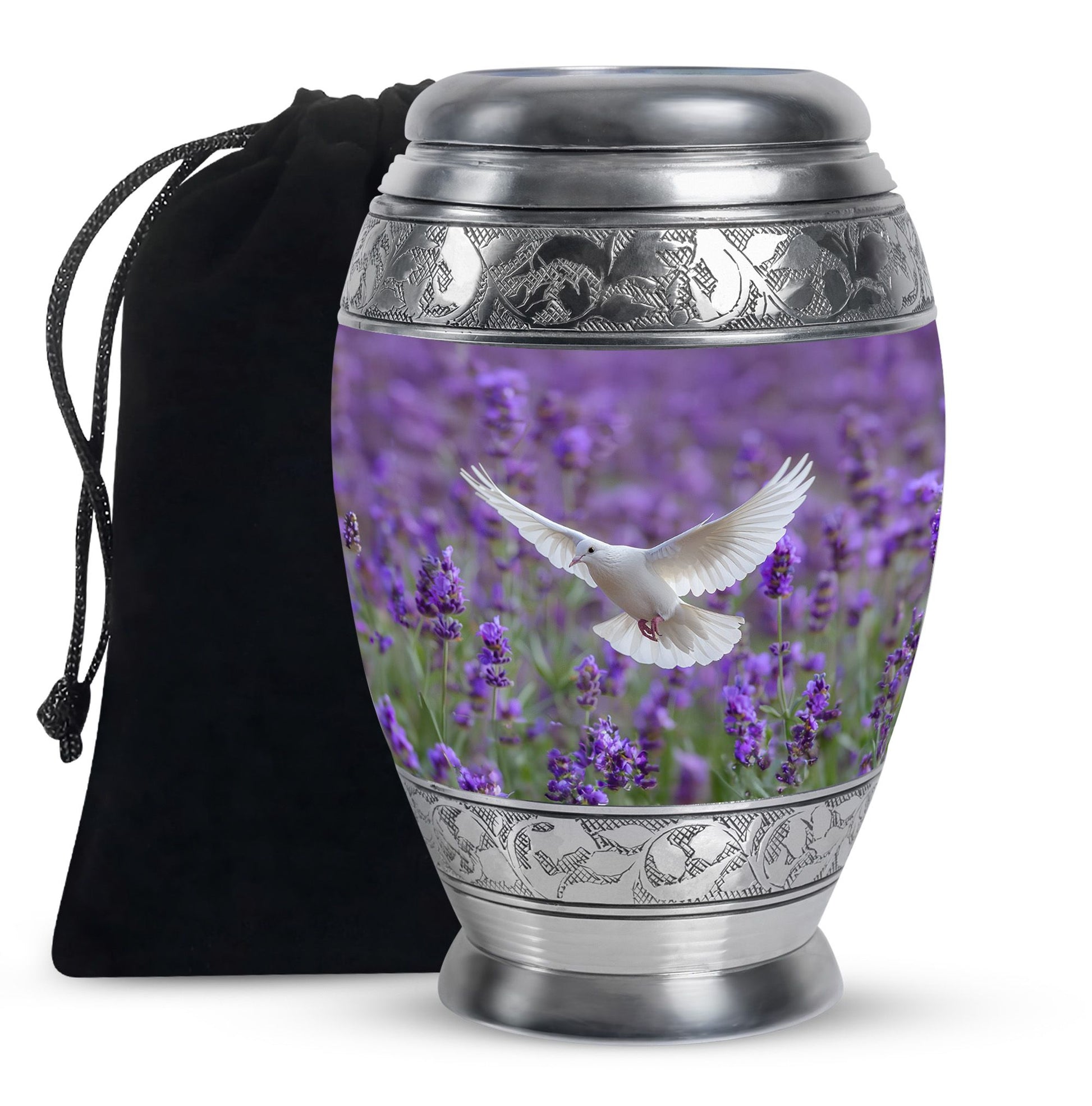 White Dove On Purple Theme Large Urn 10 Inch