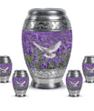White Dove On Purple Theme Large Urn With 4 Keepsake Urn