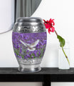 White Dove On Purple Theme Large Urn With 1 Keepsake Urn