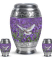 White Dove On Purple Theme Large Urn With 2 Keepsake Urn