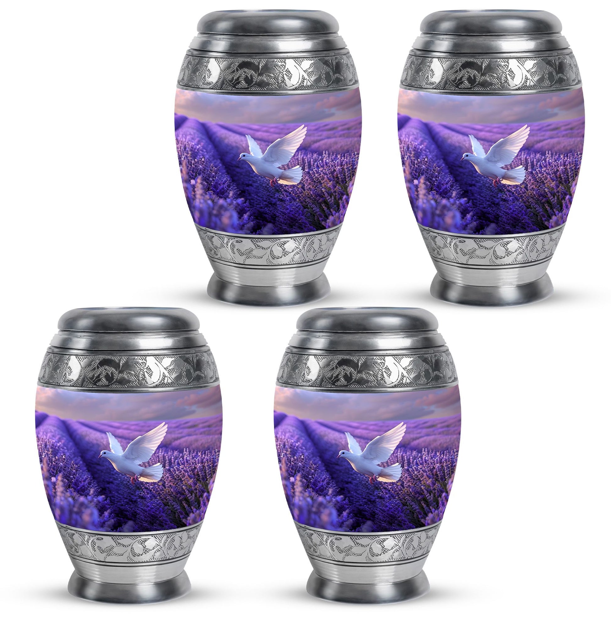 White Dove On Purple Theme 3 Inch Keepsake Pack of 4