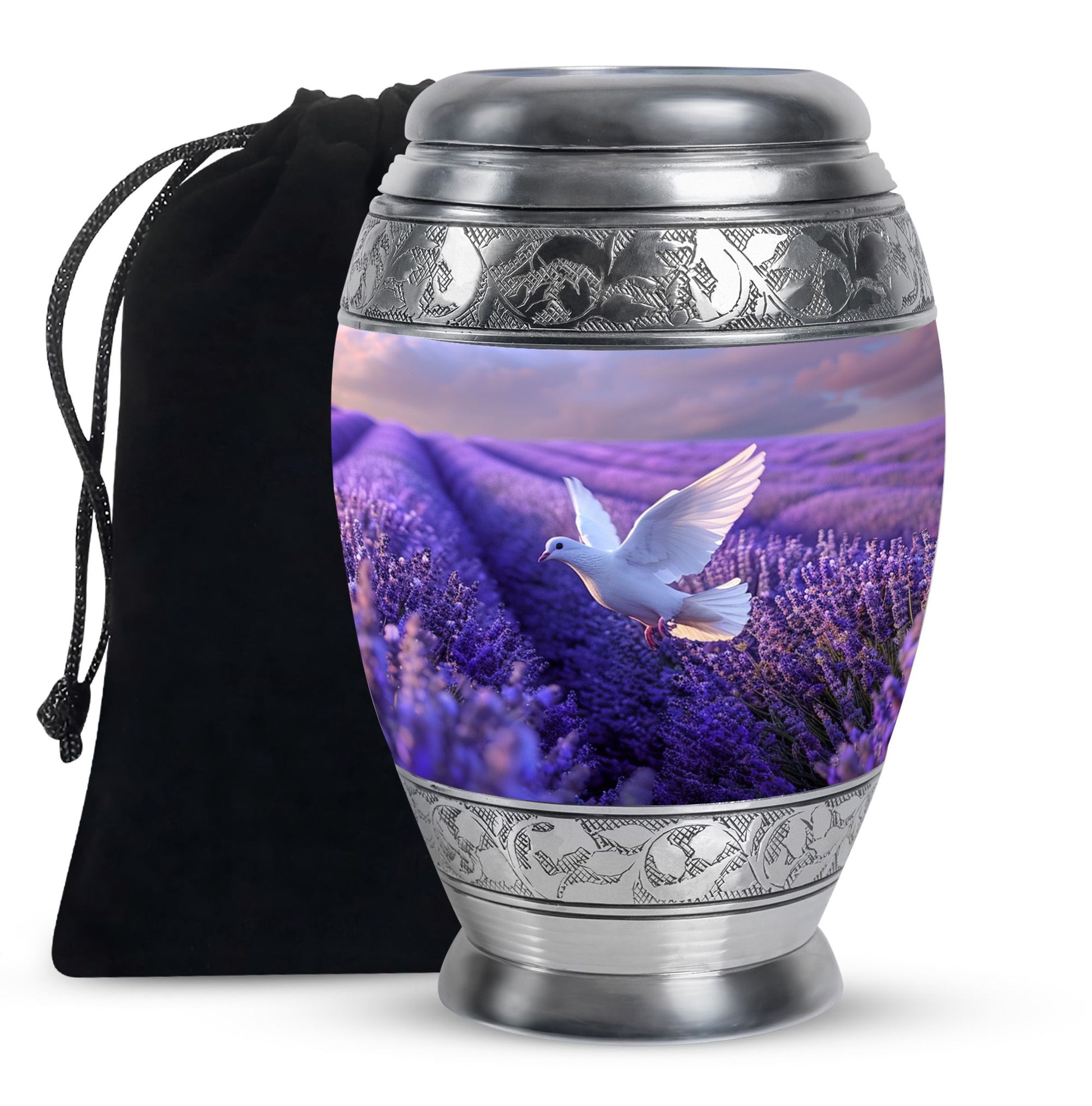 White Dove On Purple Theme Large Urn 10 Inch