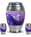White Dove On Purple Theme Large Urn With 2 Keepsake Urn
