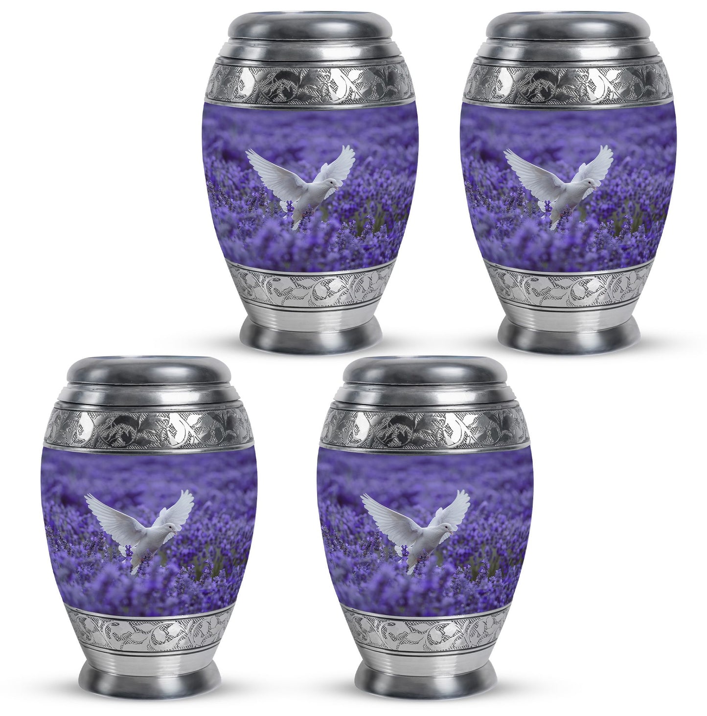 White Dove On Purple Theme 3 Inch Keepsake Pack of 4