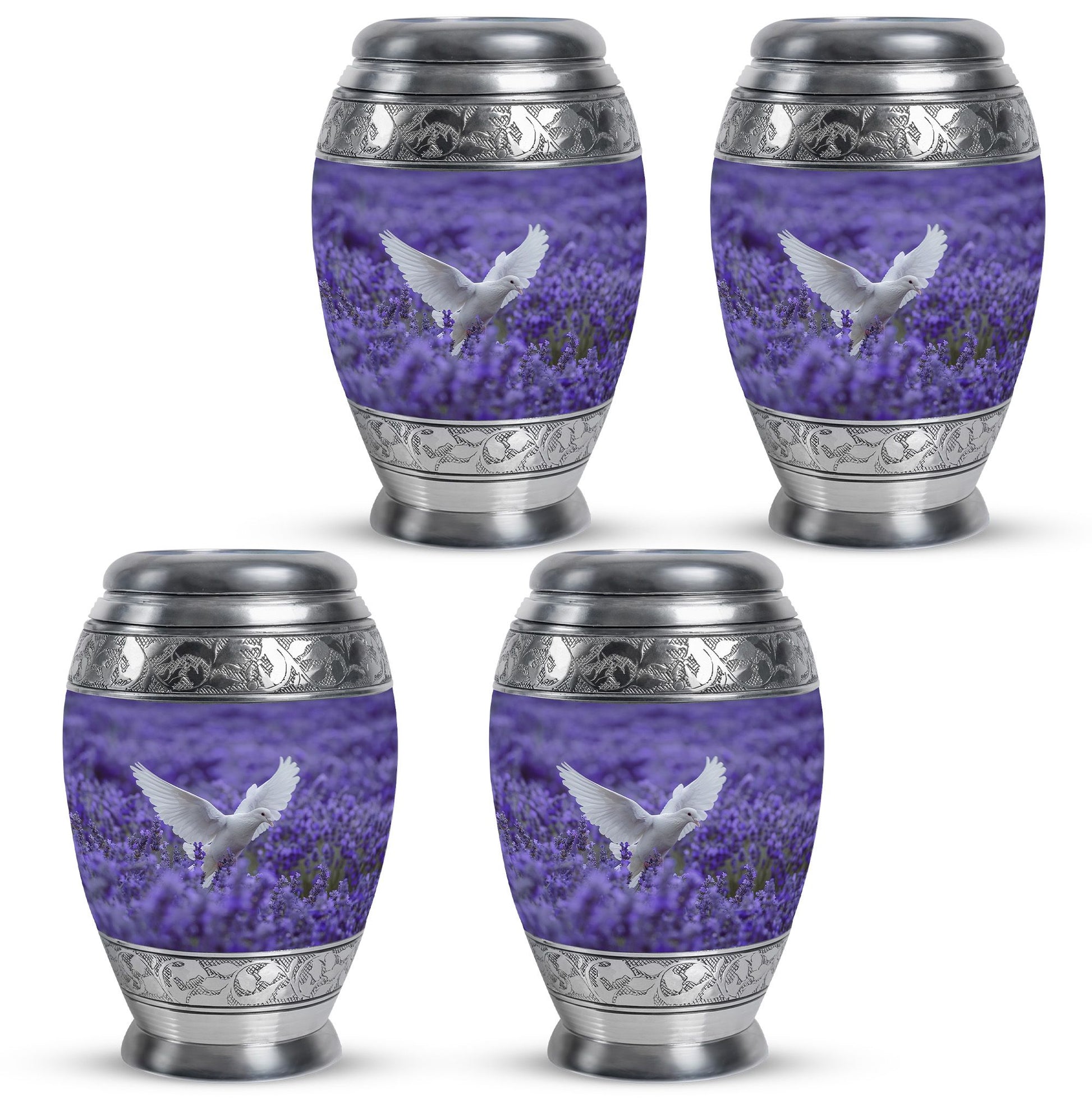 White Dove On Purple Theme 3 Inch Keepsake Pack of 4