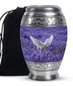 White Dove On Purple Theme Large Urn 10 Inch