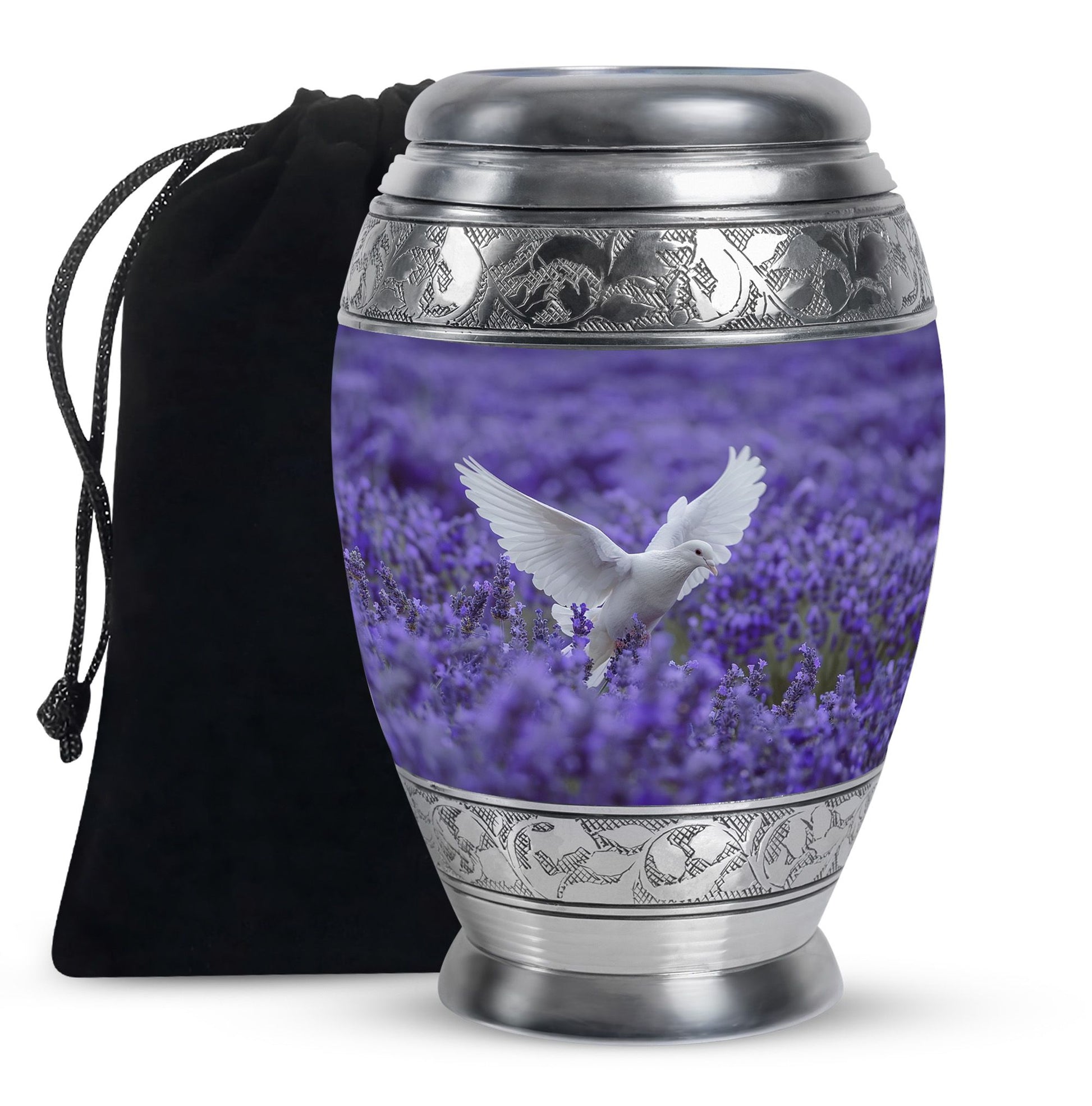 White Dove On Purple Theme Large Urn 10 Inch