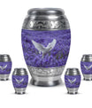 White Dove On Purple Theme Large Urn With 4 Keepsake Urn