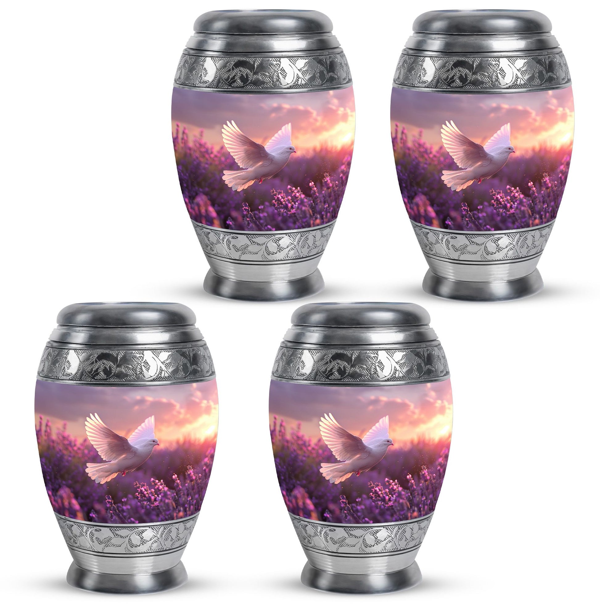 White Dove On Purple Theme 3 Inch Keepsake Pack of 4