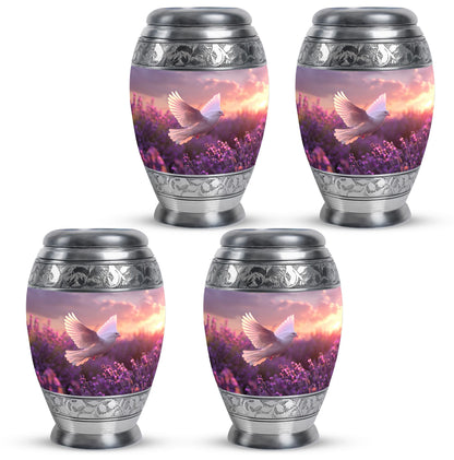 White Dove On Purple Theme 3 Inch Keepsake Pack of 4