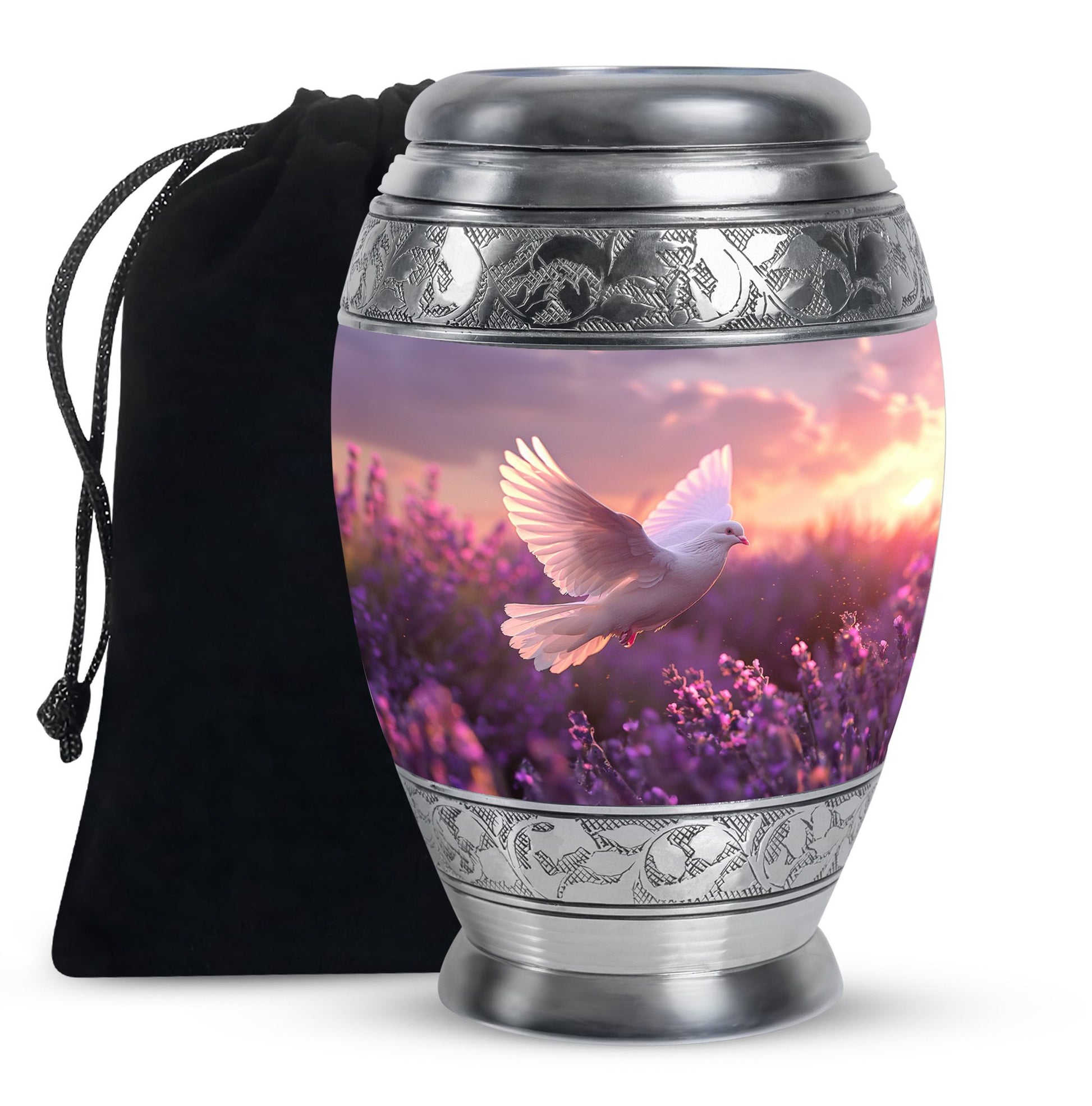 White Dove On Purple Theme Large Urn 10 Inch