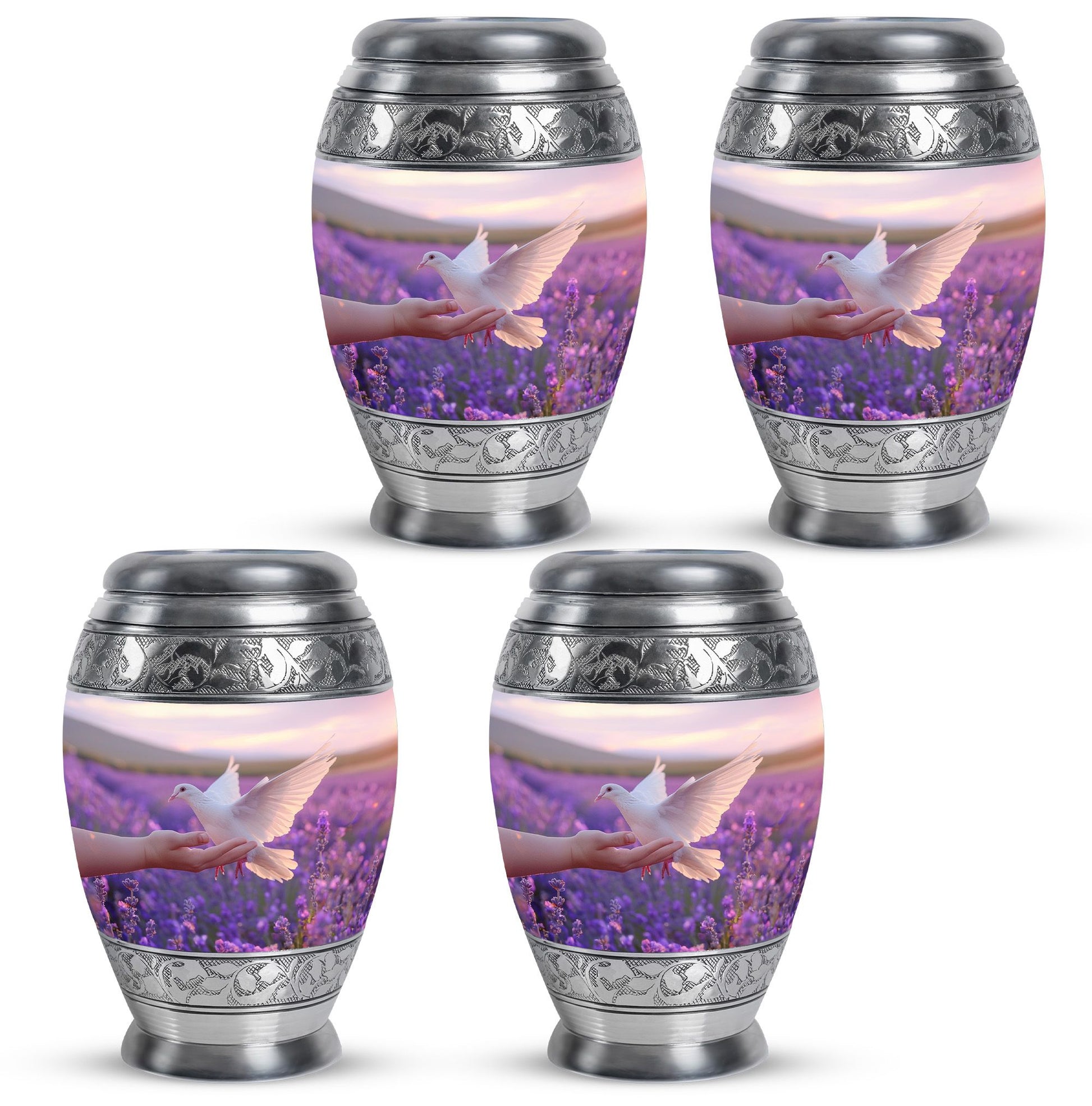 White Dove On Purple Theme 3 Inch Keepsake Pack of 4