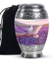White Dove On Purple Theme Large Urn 10 Inch
