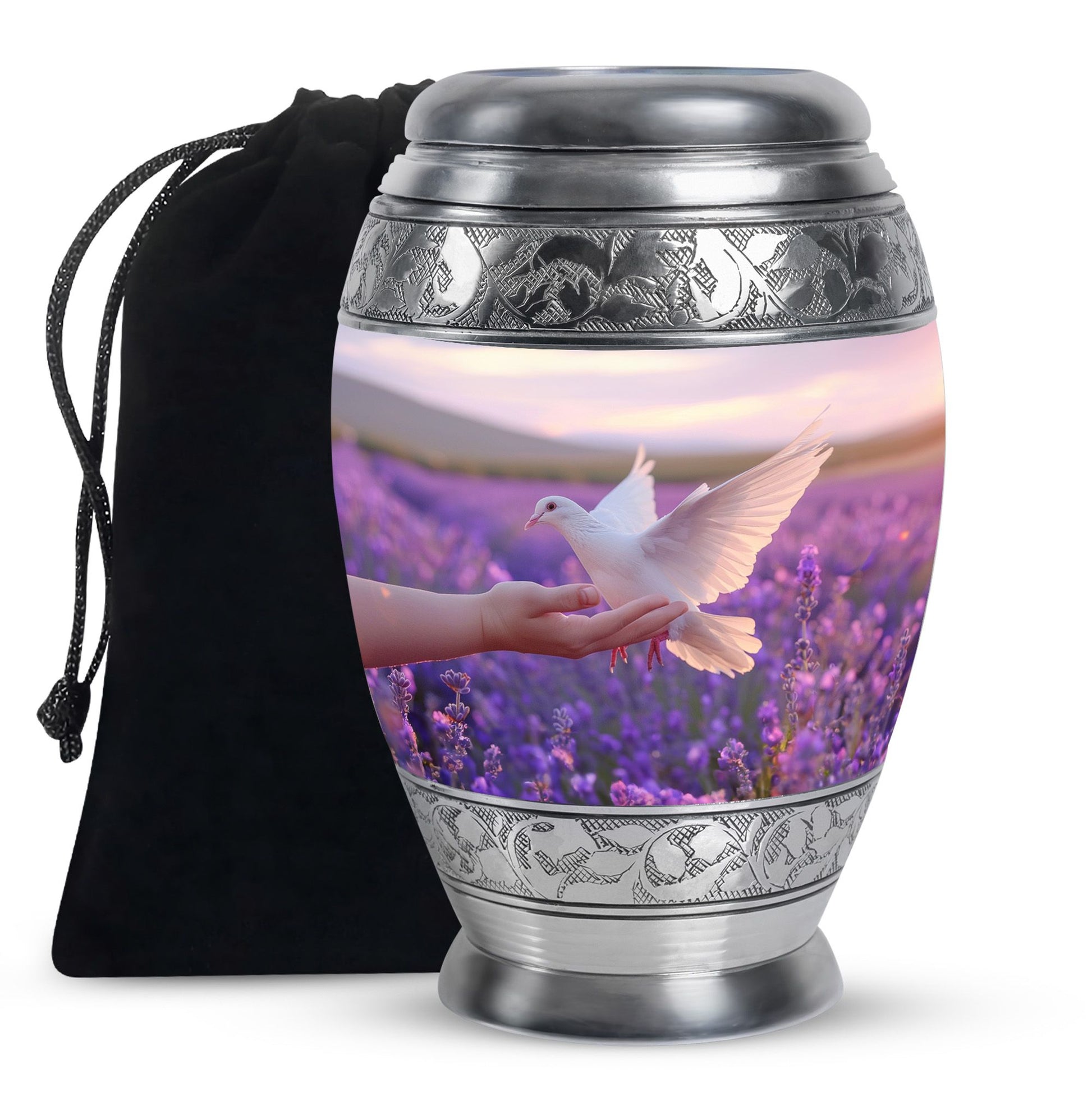 White Dove On Purple Theme Large Urn 10 Inch
