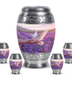 White Dove On Purple Theme Large Urn With 4 Keepsake Urn