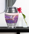 White Dove On Purple Theme Large Urn With 1 Keepsake Urn
