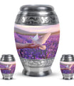 White Dove On Purple Theme Large Urn With 2 Keepsake Urn