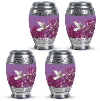 White Dove On Purple Theme 3 Inch Keepsake Pack of 4