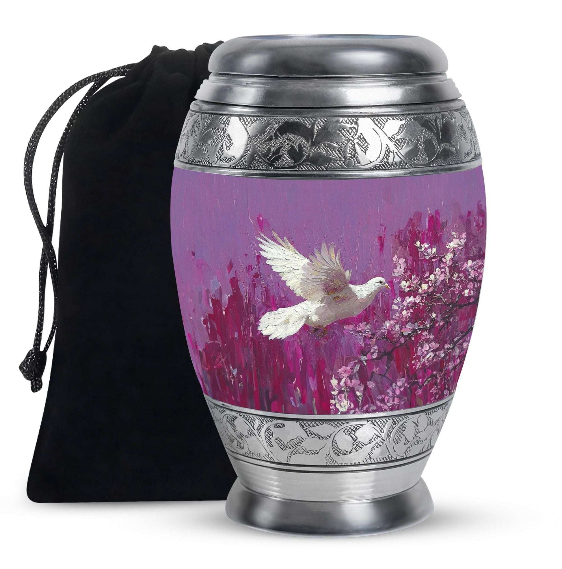 White Dove On Purple Theme Large Urn 10 Inch