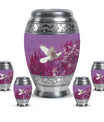White Dove On Purple Theme Large Urn With 4 Keepsake Urn
