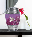 White Dove On Purple Theme Large Urn With 1 Keepsake Urn