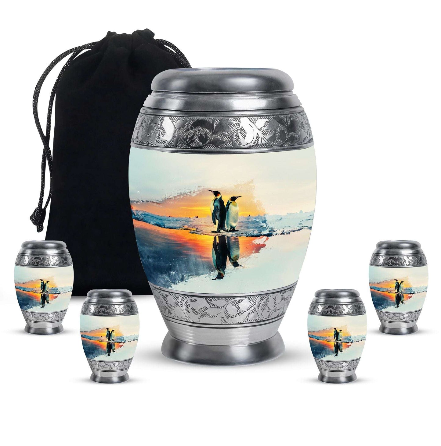 Penguin Theme Large Urn With 4 Keepsake Urn
