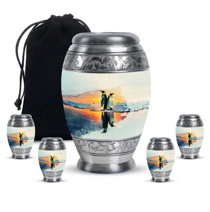 Penguin Theme Large Urn With 4 Keepsake Urn