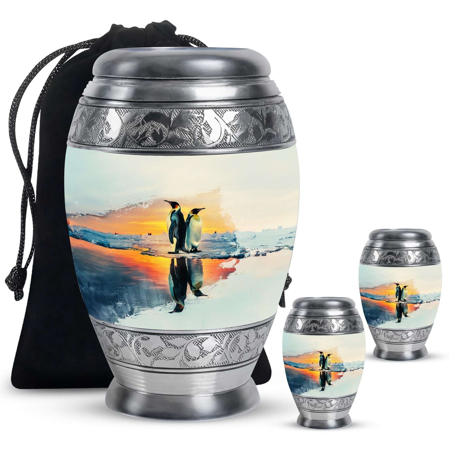Penguin Theme Large Urn With 2 Keepsake Urn