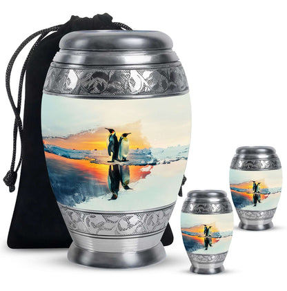 Penguin Theme Large Urn With 2 Keepsake Urn