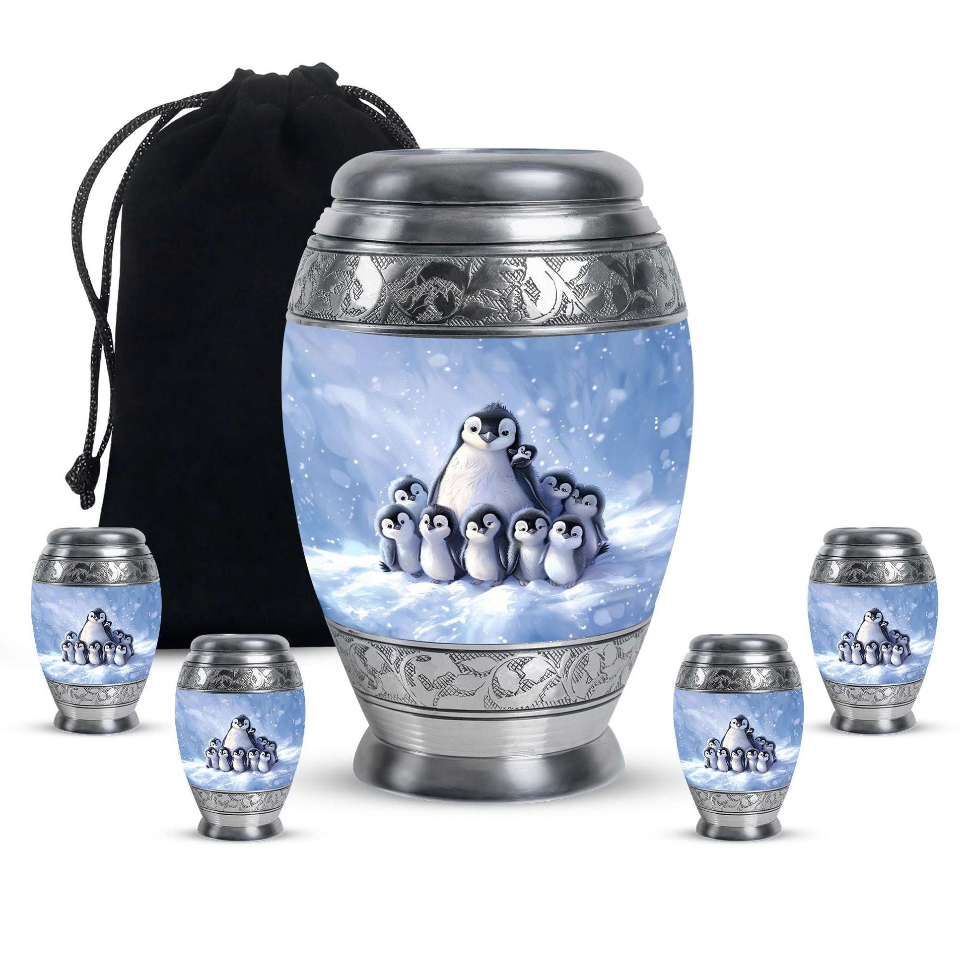 Penguin Theme Large Urn With 4 Keepsake Urn