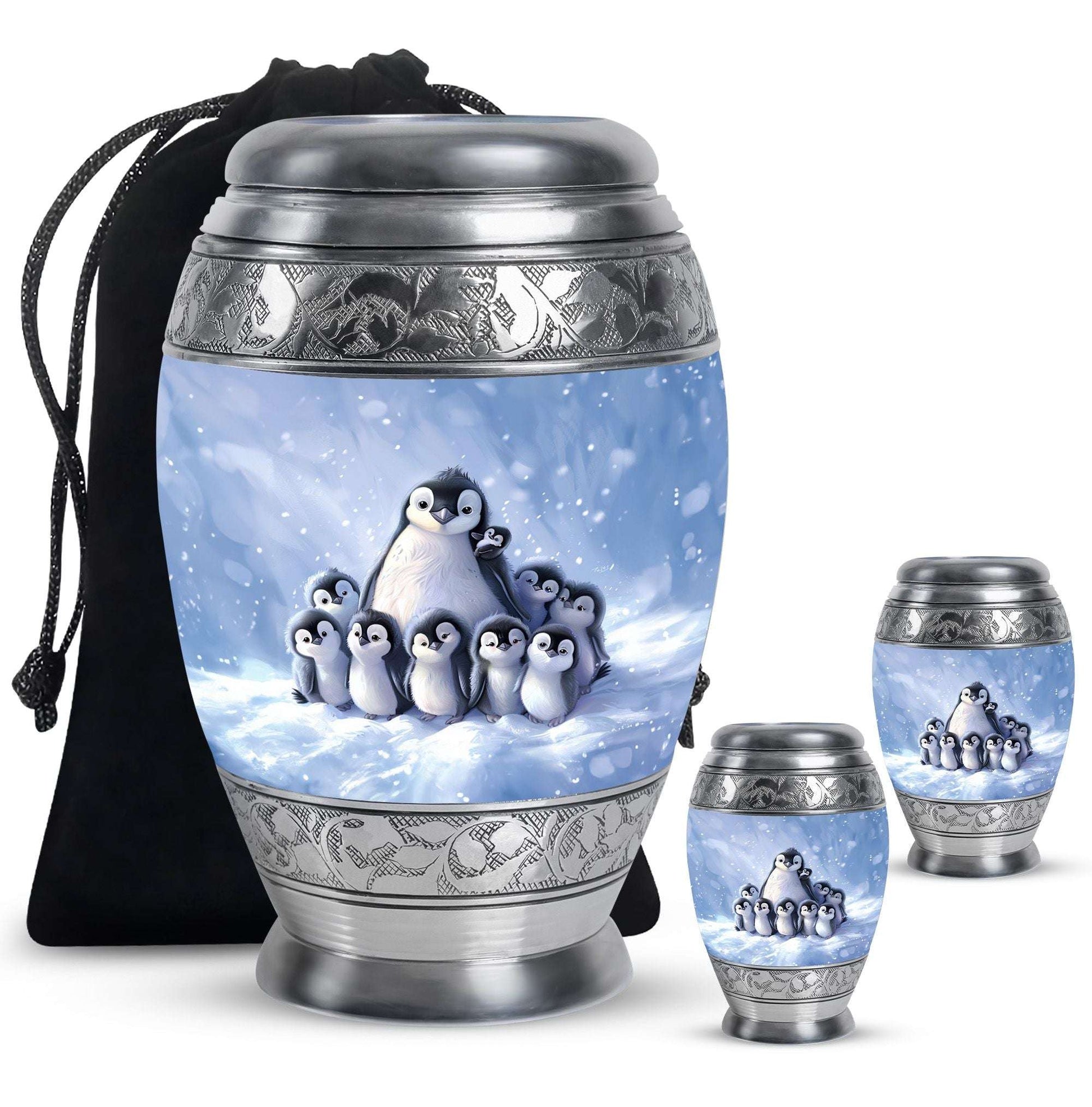Penguin Theme Large Urn With 2 Keepsake Urn