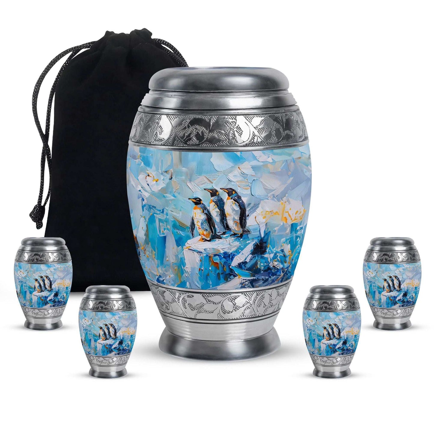 Penguin Theme Large Urn With 4 Keepsake Urn