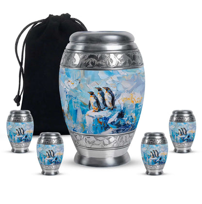 Penguin Theme Large Urn With 4 Keepsake Urn