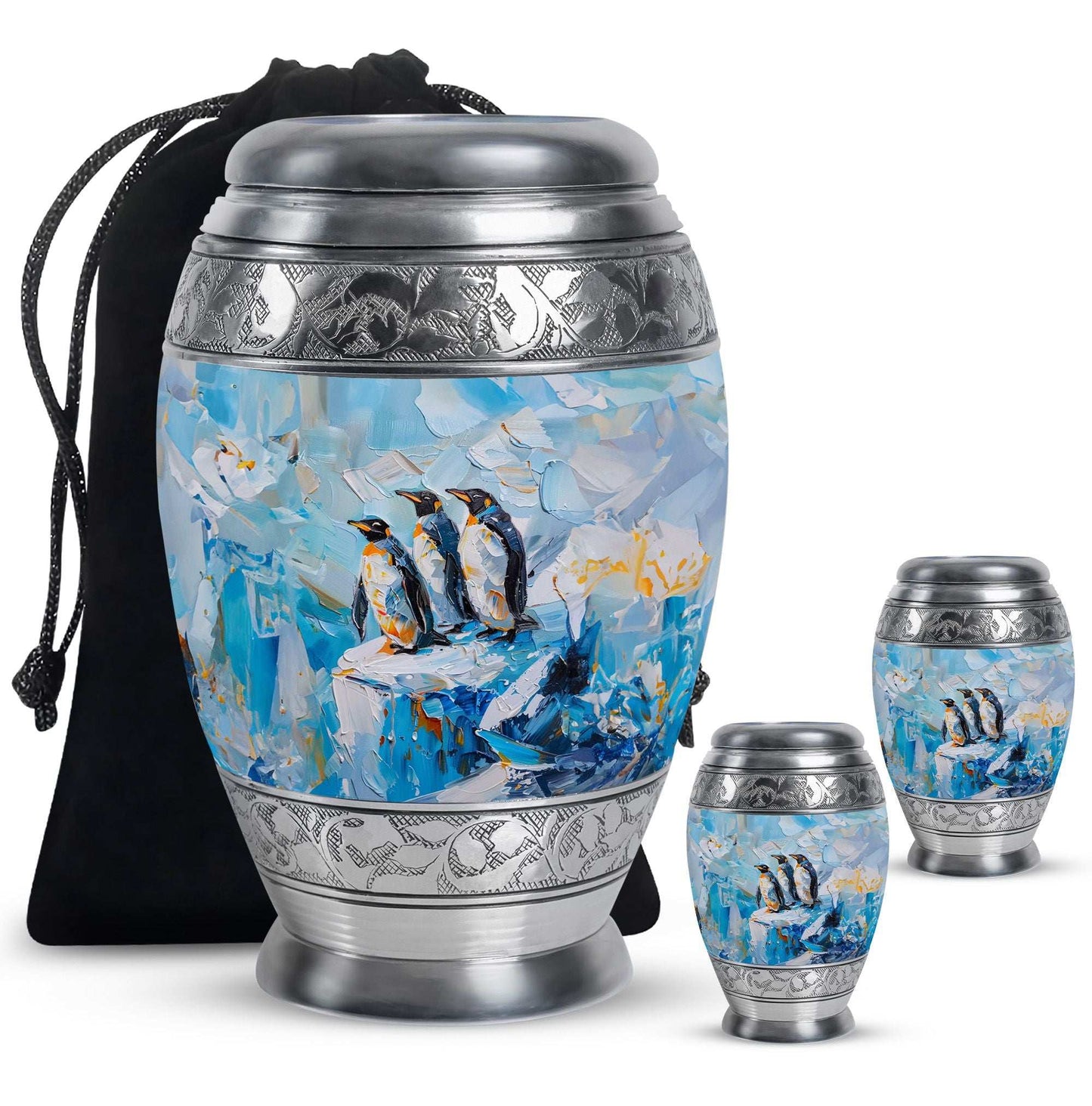 Penguin Theme Large Urn With 2 Keepsake Urn