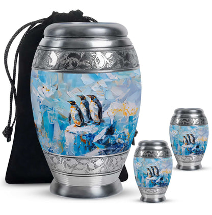 Penguin Theme Large Urn With 2 Keepsake Urn