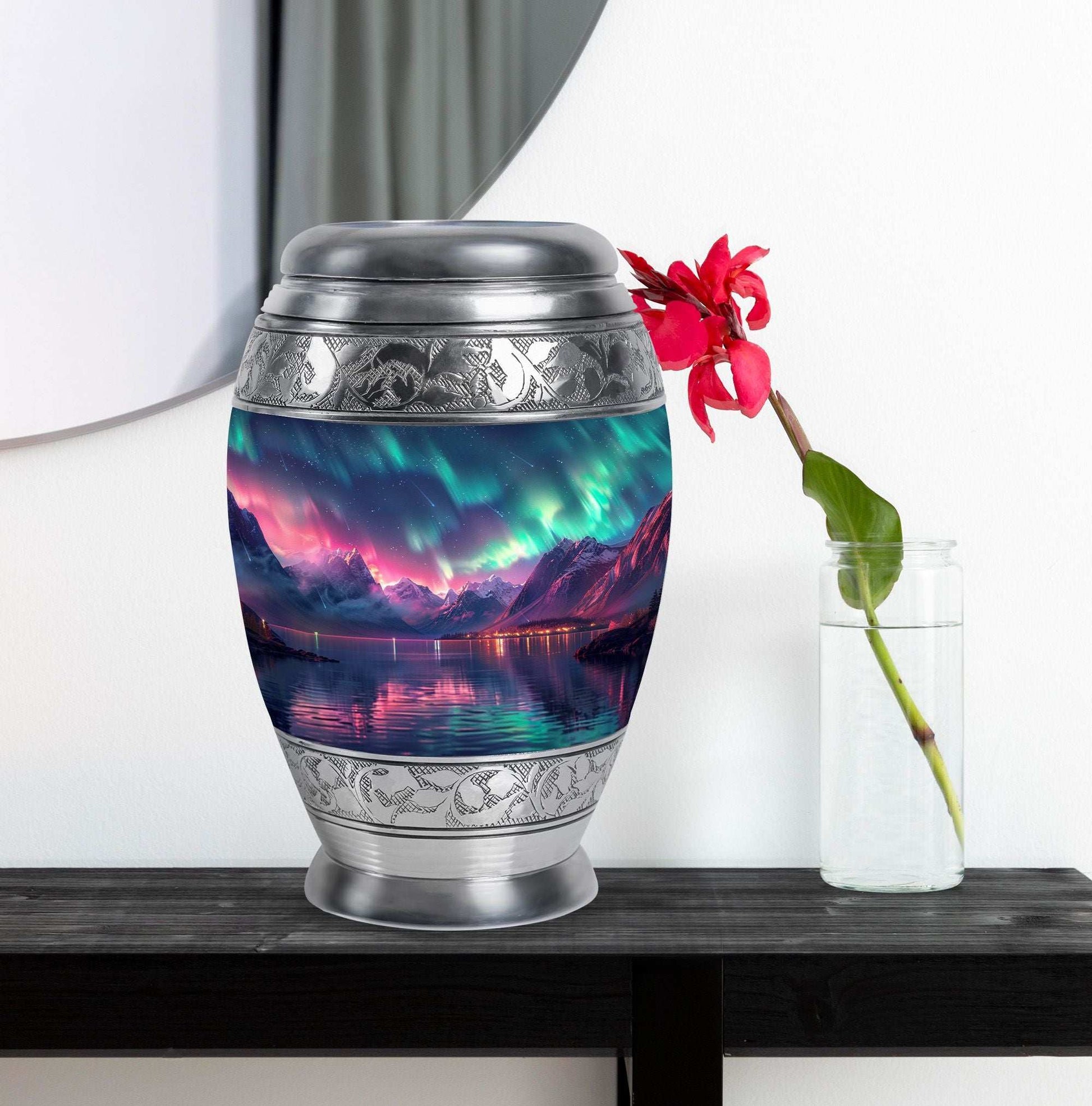 Aurora Borealis Theme Large Urn With 1 Keepsake Urn