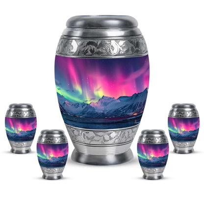 Aurora Borealis Theme Large Urn With 4 Keepsake Urn