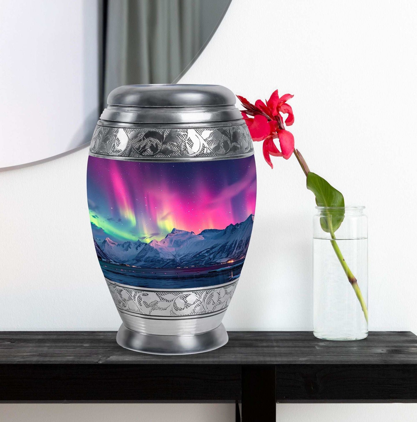 Aurora Borealis Theme Large Urn With 1 Keepsake Urn