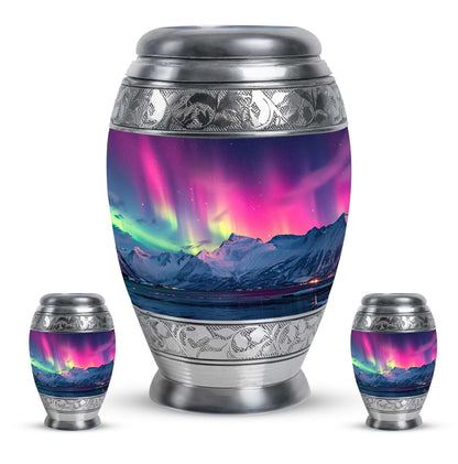 Aurora Borealis Theme Large Urn With 2 Keepsake Urn