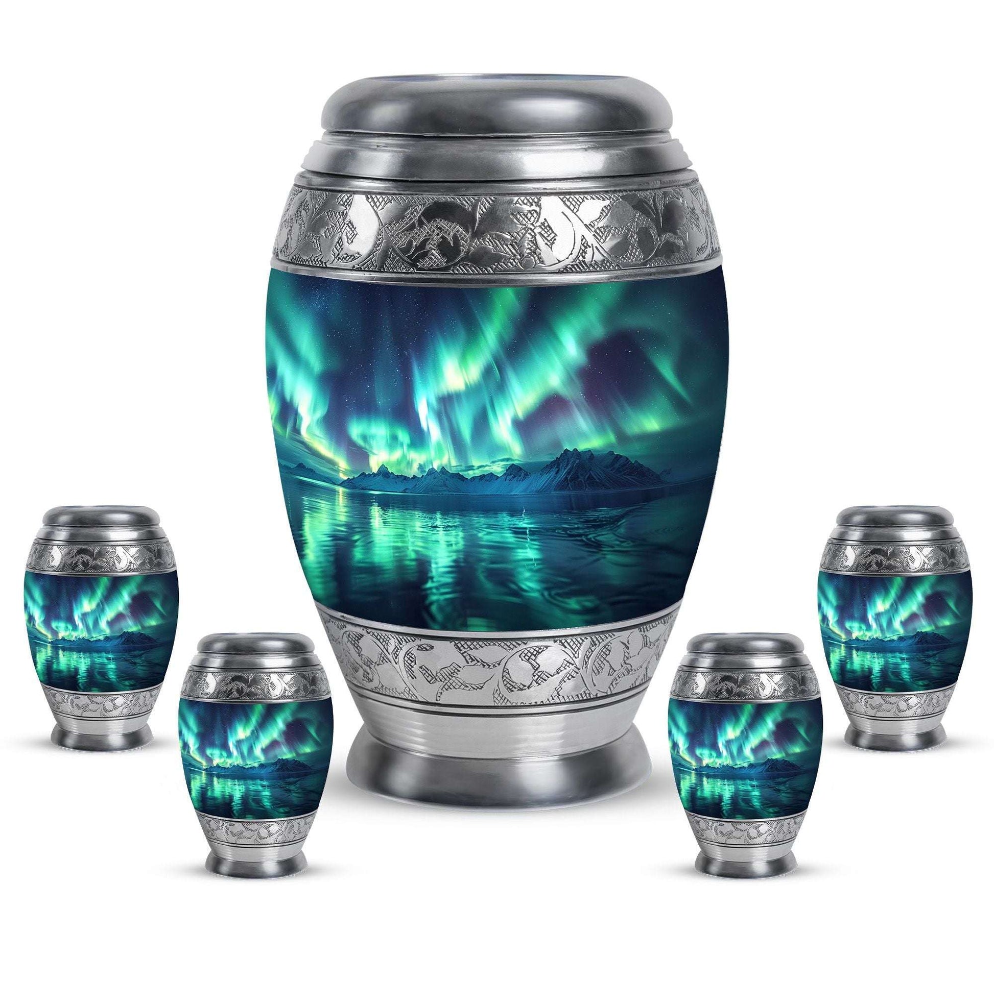 Aurora Borealis Borealis Theme Large Urn With 4 Keepsake Urn