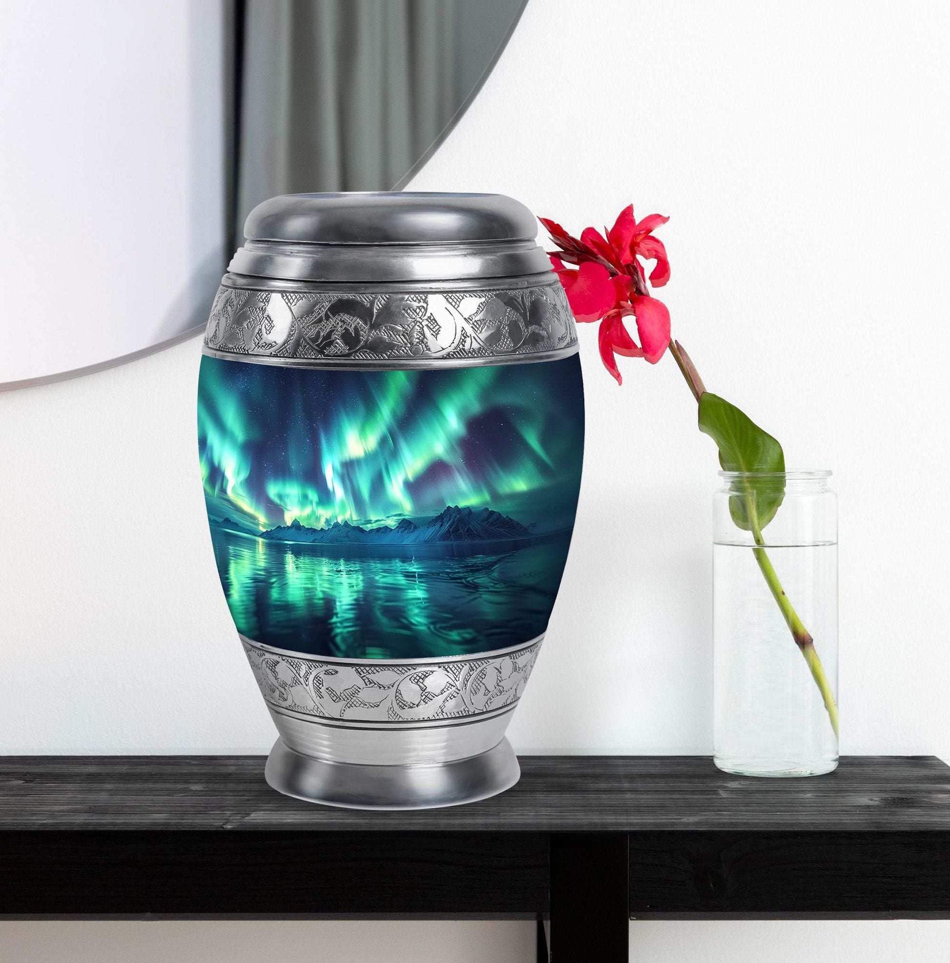 Aurora Borealis Borealis Theme Large Urn With 1 Keepsake Urn
