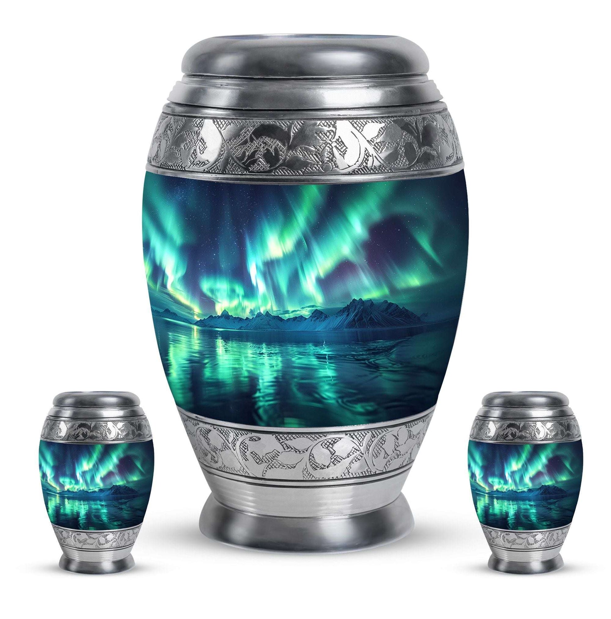 Aurora Borealis Borealis Theme Large Urn With 2 Keepsake Urn