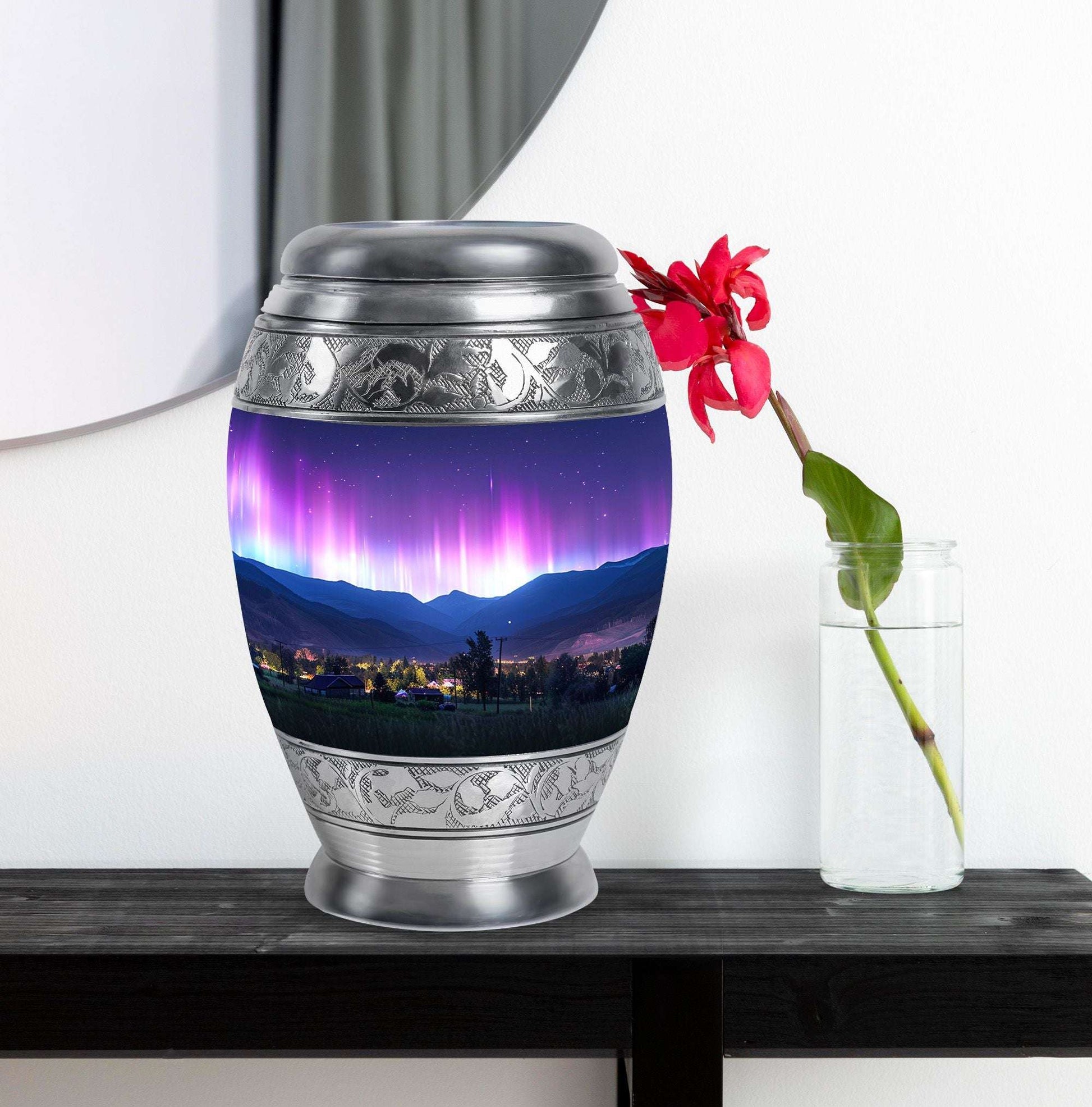 Aurora Borealis Theme Large Urn With 1 Keepsake Urn