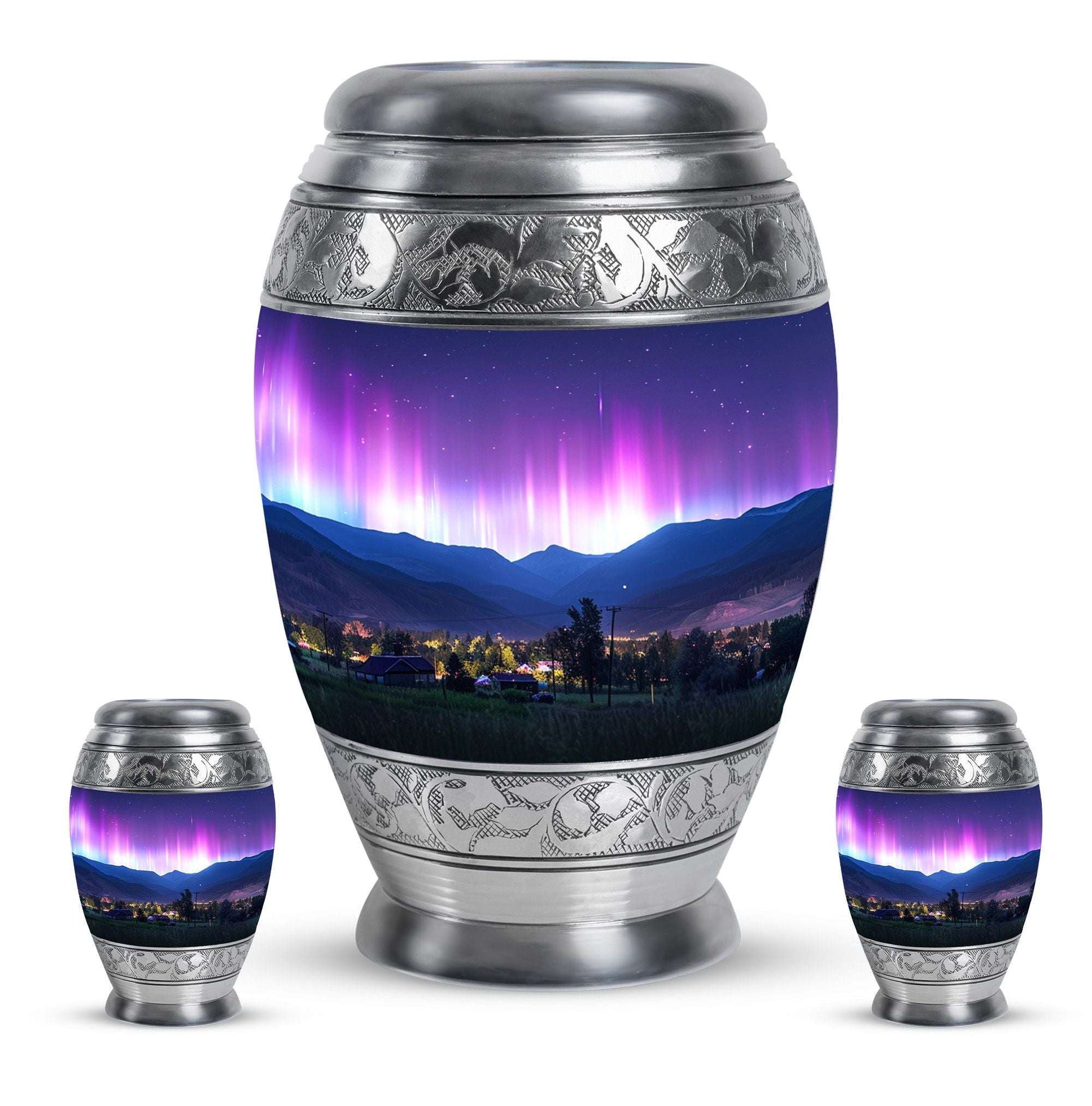 Aurora Borealis Theme Large Urn With 2 Keepsake Urn