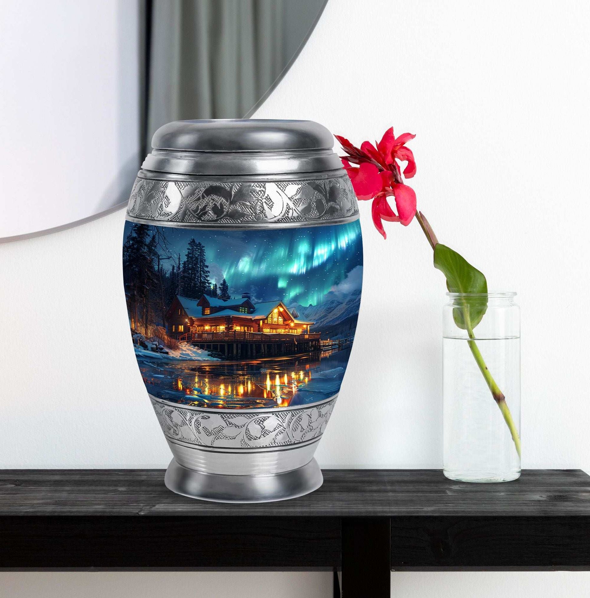 Aurora Borealis Borealis Theme Large Urn With 1 Keepsake Urn