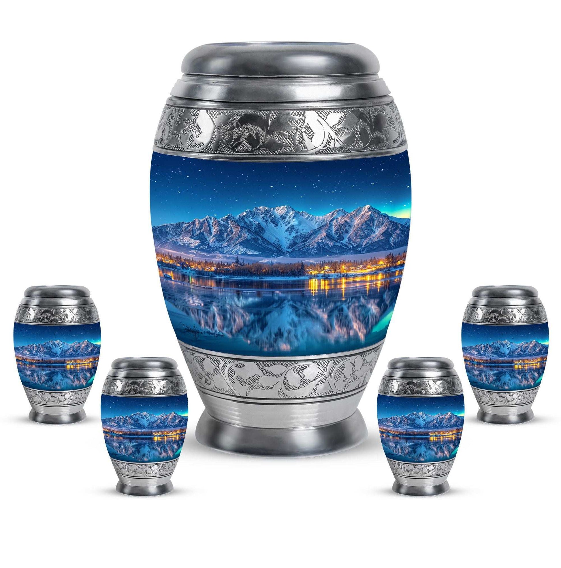 Aurora Borealis Theme Large Urn With 4 Keepsake Urn