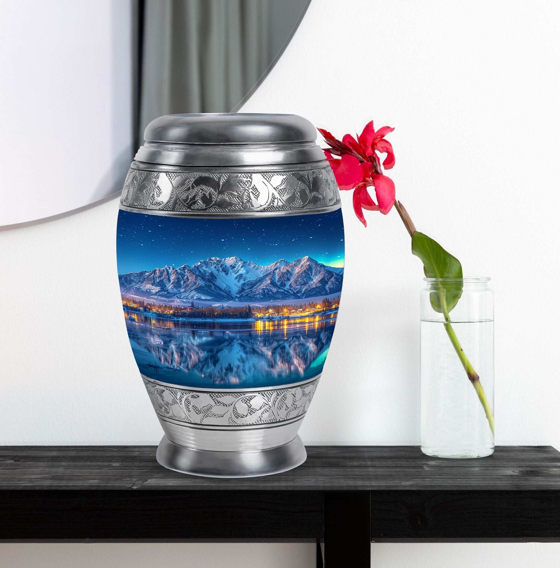 Aurora Borealis Theme Large Urn With 1 Keepsake Urn