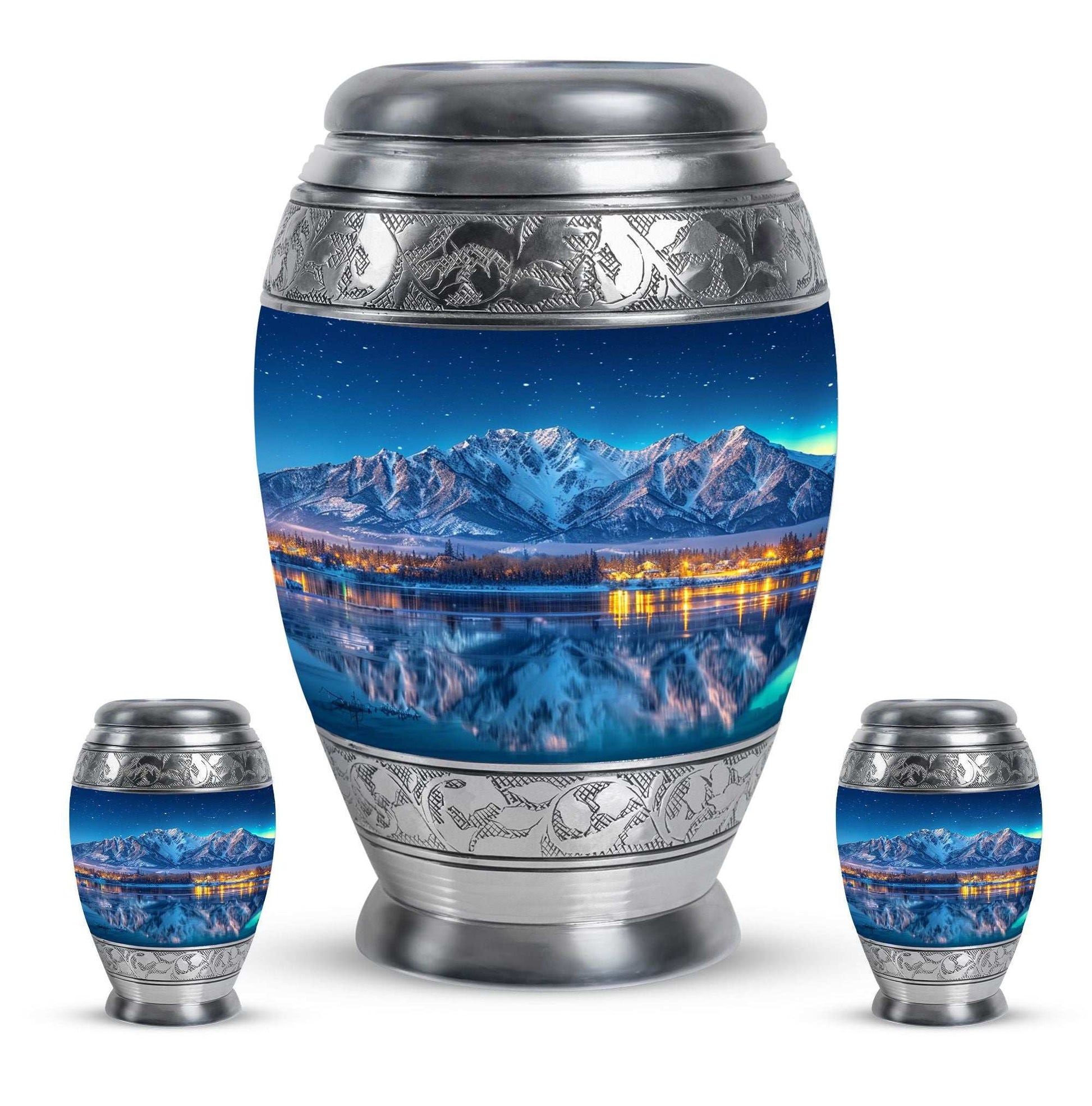 Aurora Borealis Theme Large Urn With 2 Keepsake Urn