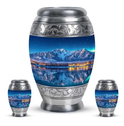 Aurora Borealis Theme Large Urn With 2 Keepsake Urn