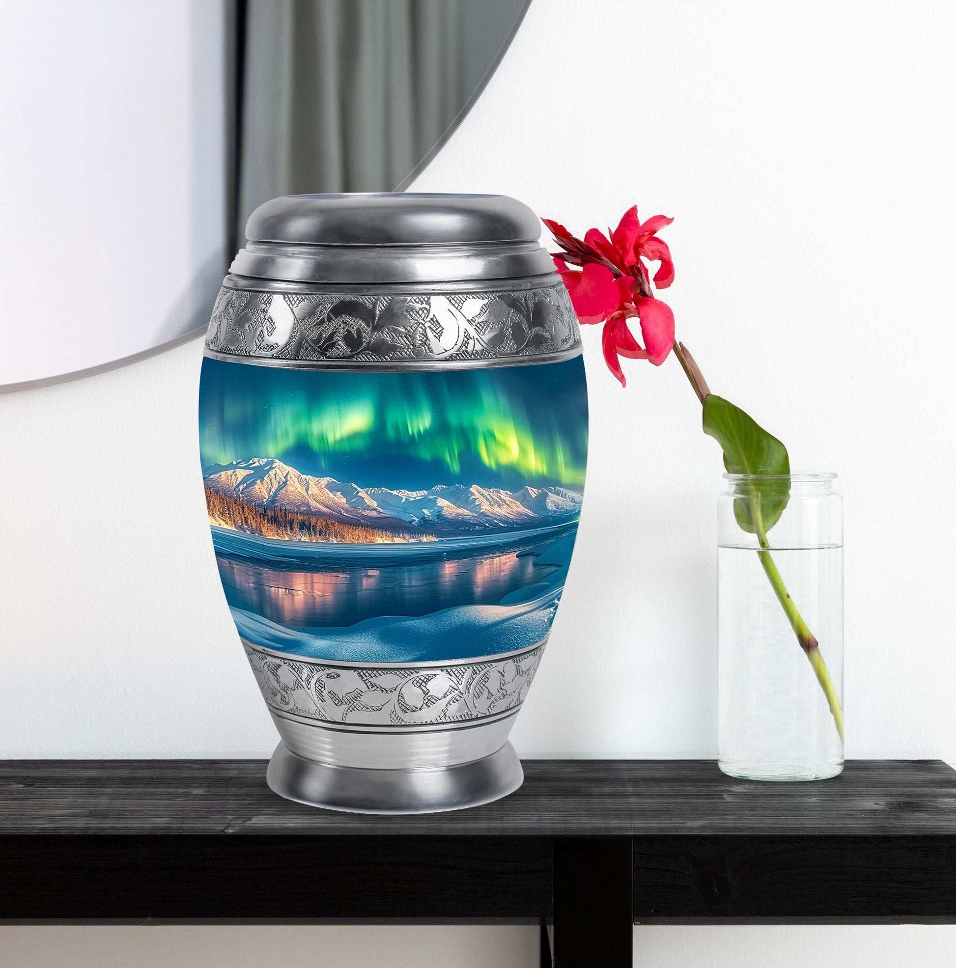 Aurora Borealis Theme Large Urn With 1 Keepsake Urn